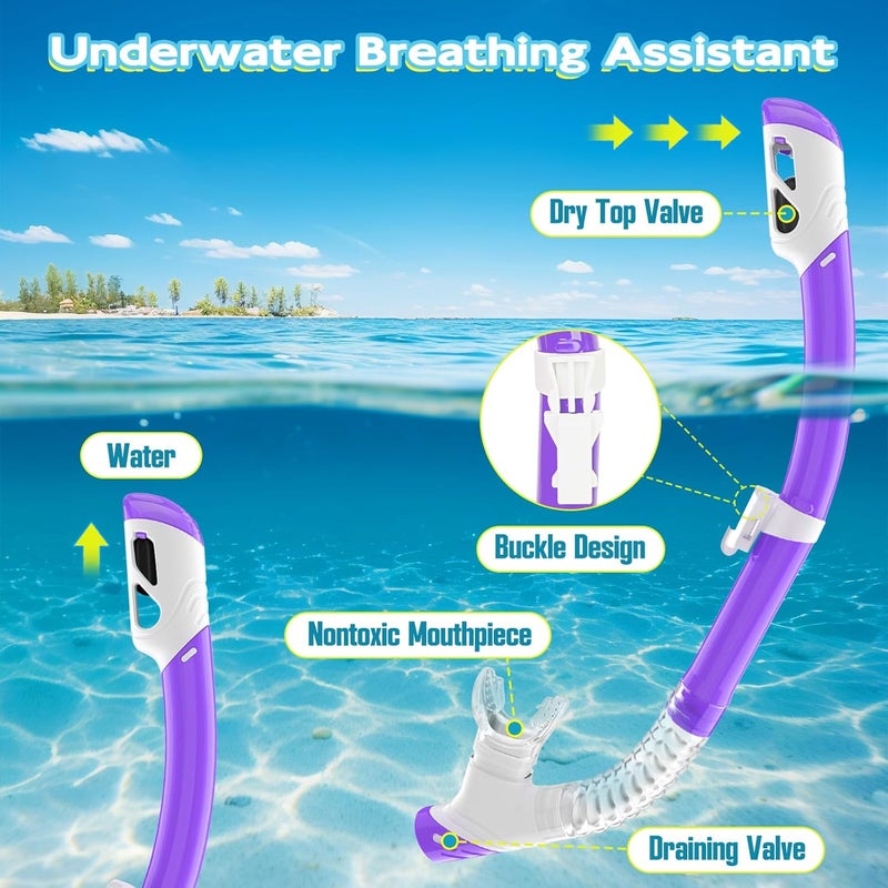 ZipAura Snorkeling Gear for Kids, Kids Snorkel Set for Ages 3-14, Anti-Fog Diving Mask and Dry Top Snorkel Combo Set, Unisex Swimming Goggles - Image 4